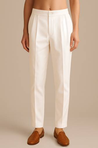 Men off white poly silk solid ethnic trouser