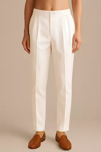 Men off white poly silk solid ethnic trouser
