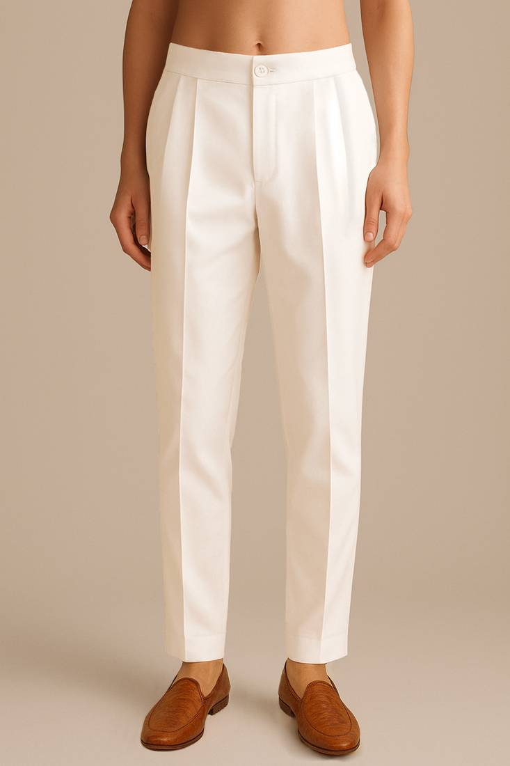 Men off white poly silk solid ethnic trouser