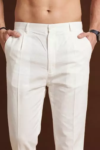 men   s off white poly silk ethnic trouser     classic fit