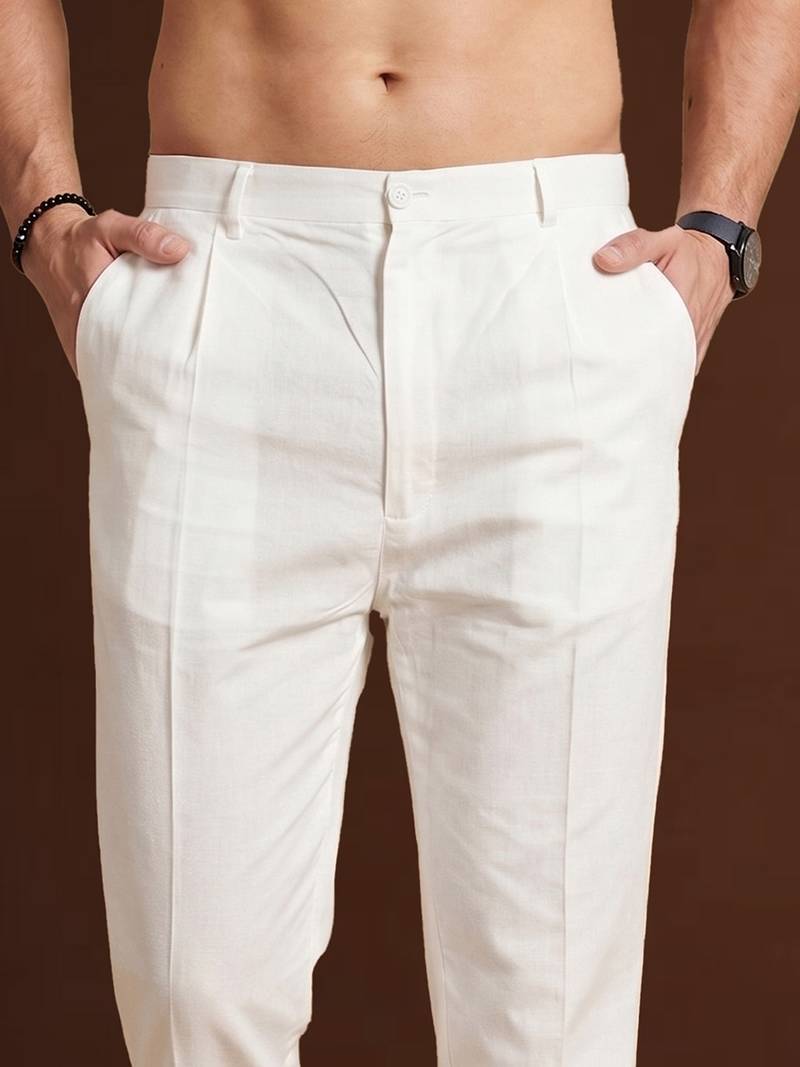 men’s off white poly silk ethnic trouser – classic fit