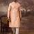 Men peach silk blend solid woven design straight kurta