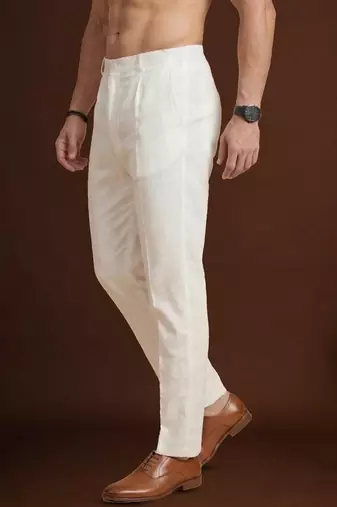 men   s off white poly silk ethnic trouser     classic fit