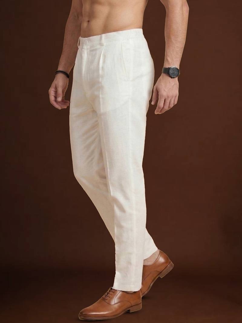 men’s off white poly silk ethnic trouser – classic fit