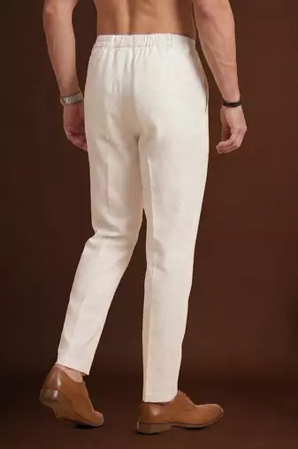 men   s off white poly silk ethnic trouser     classic fit