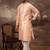 Men peach silk blend solid woven design straight kurta