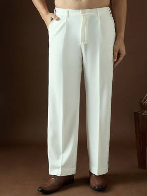 Men white modal solid regular korean pant 1