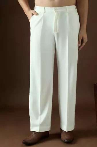 Men white modal solid regular korean pant