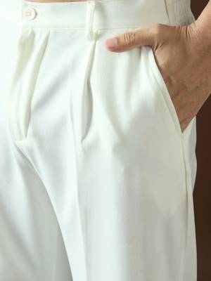 Men white modal solid regular korean pant 2