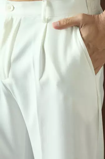Men white modal solid regular korean pant