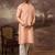 Men peach silk blend solid woven design straight kurta