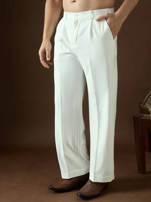 Men white modal solid regular korean pant 3
