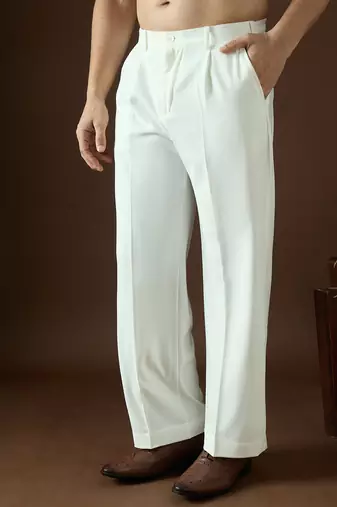 Men white modal solid regular korean pant
