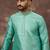 Men turquoise blue silk blend solid woven design straight kurta