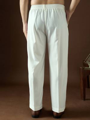 Men white modal solid regular korean pant 4