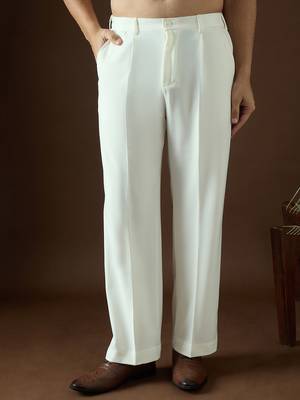 Men white modal solid regular korean pant 5