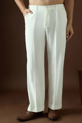 Men white modal solid regular korean pant