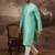 Men turquoise blue silk blend solid woven design straight kurta