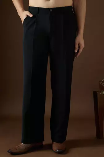 Men black modal solid regular korean pant