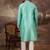 Men turquoise blue silk blend solid woven design straight kurta