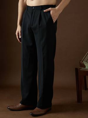 Men black modal solid regular korean pant 3
