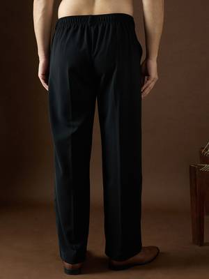 Men black modal solid regular korean pant 4