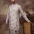 Men grey silk blend solid embroidered straight kurta
