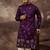 Men purple silk blend solid embroidered straight kurta