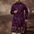 Men purple silk blend solid embroidered straight kurta