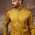 Men yellow silk blend solid embroidered straight kurta