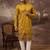 Men yellow silk blend solid embroidered straight kurta