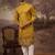 Men yellow silk blend solid embroidered straight kurta