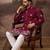 Men maroon silk blend solid embroidered straight kurta