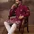 Men maroon silk blend solid embroidered straight kurta