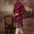 Men maroon silk blend solid embroidered straight kurta