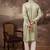 Men green silk blend solid embroidered straight kurta