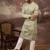 Men green silk blend solid embroidered straight kurta