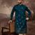 Men blue silk blend solid embroidered straight kurta