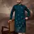 Men blue silk blend solid embroidered straight kurta