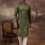 Men green silk blend solid embroidered straight kurta
