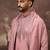 Men pink silk blend solid embroidered straight kurta with dupatta