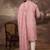 Men pink silk blend solid embroidered straight kurta with dupatta