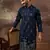 Men navy blue silk blend solid embroidered straight kurta