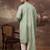 Men green silk blend solid embroidered straight kurta with dupatta