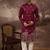 Men maroon silk blend solid embroidered straight kurta