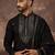 Men black silk blend solid embroidered straight kurta with dupatta