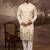 Men white silk blend solid embroidered straight kurta
