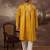 Men yellow silk blend solid embroidered straight kurta with dupatta
