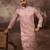 Men peach silk blend solid embroidered straight kurta