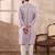 Men lavender silk blend embroidered mandarin collar straight kurta